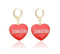 LPYO Heart Earrings for Women Trendy Enamel Love Heart Xoxo Rainbow Hoop Earrings Charming Pink Heart Dangle Drop Earrings for Lover, M, Zinc, No Gemstone