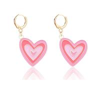 LPYO Heart Earrings for Women Trendy Enamel Love Heart Xoxo Rainbow Hoop Earrings Charming Pink Heart Dangle Drop Earrings for Lover, M, Zinc, No Gemstone