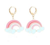 LPYO Heart Earrings for Women Trendy Enamel Love Heart Xoxo Rainbow Hoop Earrings Charming Pink Heart Dangle Drop Earrings for Lover, M, Zinc, No Gemstone