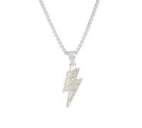 LPYO Hip Hop Lightning Bolt Necklace for Women Men Minimalist Punk Cubic Zirconia Thunder Iced Out Pendant Necklace Rock Party Fashion Jewelry Gifts, M, Zinc, Cubic Zirconia