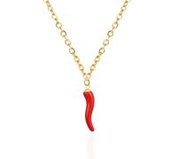 LPYO Italian Horn Necklaces for Women Dainty Vintage Charm Red Enamel Chili Pepper Shaped Horn Pendant Chain Choker Necklaces Talisman Lucky Jewelry Gifts, Zinc, No Gemstone