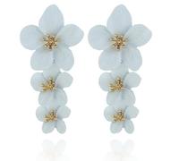 LPYO Large Metal Double Flower Earring Chic Elegant Cute Handmade Bohemian Long Floral Drop Stud Earrings Charm Matte Painted Layered Statement Wedding Party Jewelry Gift, Zinc, No Gemstone