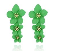 LPYO Large Metal Double Flower Earring Chic Elegant Cute Handmade Bohemian Long Floral Drop Stud Earrings Charm Matte Painted Layered Statement Wedding Party Jewelry Gift, Zinc, No Gemstone