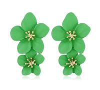 LPYO Large Metal Double Flower Earring Chic Elegant Cute Handmade Bohemian Long Floral Drop Stud Earrings Charm Matte Painted Layered Statement Wedding Party Jewelry Gift, Zinc, No Gemstone