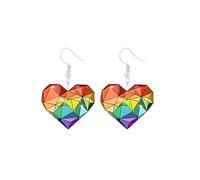 LPYO Rainbow LGBT Pride Earring for Women Trendy Cute Round Heart Rainbow Gay and Lesbian Dangle Earrings Colorful Hnadmade Lightweight Rainbow Shaped Love Wins Drop Earrings Jewelry Gifts, Zinc, No