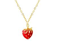 LPYO Red Strawberry Necklaces for Women Dainty Sweet 3D Strawberry Pendant Necklace Charming Cute Fruit Necklace Summer Vacation Birthday Jewelry Gifts, M, Zinc, No Gemstone