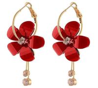 LPYO Rose Flower Earrings for Women Elegant Romantic Bohemian Crystal Acrylic Flower Dangle Drop Earrings Exaggerated Sparkly Five Leaves Flower Round Hoop long Statement Tassel Earring, Acrylic