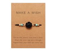 LPYO Round Natural Stone Bracelet Wish Card for Women Simple Colorful Boho Friendship Braided Bracelet Retro Handmade Adjustable Wrist Cord Beaded Bracelet Jewelry Gifts, unadjustable, Resin, no