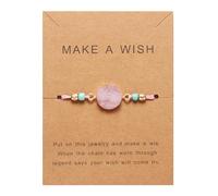 LPYO Round Natural Stone Bracelet Wish Card for Women Simple Colorful Boho Friendship Braided Bracelet Retro Handmade Adjustable Wrist Cord Beaded Bracelet Jewelry Gifts, unadjustable, Stone, no