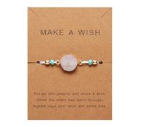 LPYO Round Natural Stone Bracelet Wish Card for Women Simple Colorful Boho Friendship Braided Bracelet Retro Handmade Adjustable Wrist Cord Beaded Bracelet Jewelry Gifts, unadjustable, Stone, no