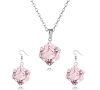 LPYO Turquoise Ice Cube earrings for Women Geometric Transparent Blue Pink Purple Orange Rhinestone Crystal Hexagon Jewelry Set for Dainty Pendant Necklace Earrings Gift Wedding Party Accessory, M