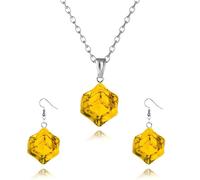 LPYO Turquoise Ice Cube earrings for Women Geometric Transparent Blue Pink Purple Orange Rhinestone Crystal Hexagon Jewelry Set for Dainty Pendant Necklace Earrings Gift Wedding Party Accessory, M