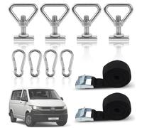 LPZMPZ Lashing Eyelets for Load Securing Set Lashing Eyelets Stainless Steel with 4 Carabiner Hooks 2 Tie Down Straps Short Compatible with VW T5/T6/T6.1 Bully Multivan California Beach Caravelle