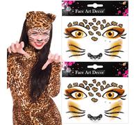 LPZMPZ Pack of 2 Tattoo Face Tattoo Leopard Sticker Leopard Face Tattoo Carnival Leopard Make-Up for Carnival, Halloween and Theme Parties
