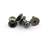 LQ Industrial 12 PCS Solid Brass Sam Browne Button Screw Studs Nail Round Rivets for DIY Leather Craft Belt Wallet Handbag Black 5x7x7mm