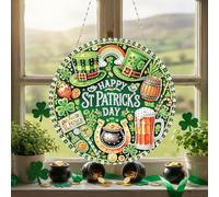 LQCrafK DIY Diamond Art Painting St. Patrick's Day Pendant, Happy St Patrick's Day, PET Material, Home Wall Decor Pendant with Chain