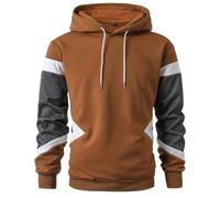 LQHHYLYX Men's Multicolor Stitching Hooded Long Sleeve Comfortable Sweatshirt, Light Tan, Large