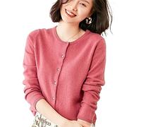 LQHWDNJB Zhang Xin Women's O Neck Cardigan Wool Knit Pullover(M) Peach Red