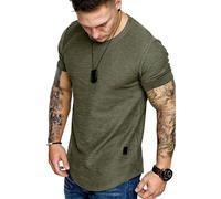 LQHYDMS Mens t Shirt Short Sleeve Shirt Streetwear Hip Hop Summer T Shirt Men Longline Curved Hem Fitness Tshirt Slim Funny T-Shirt Plus Size-Army Green-L
