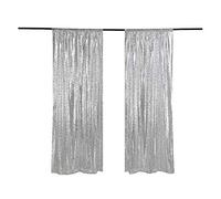 LQIAO 2 Pack Silver Sequin Backdrop Curtains for Wedding, Birthday, Home, DIY, 60 x 200 cm