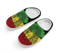 LQKJVXZCNHM Reggae-Rastafarian Flag Lion Cotton Slippers Warm Bedroom House Slipper Indoor Outdoor Shoes Boys Girls