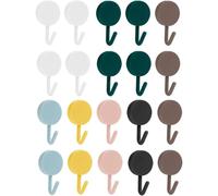 LQMK 20 Pack Self Adhesive Hooks for Key Hanging - Colorful Mini Stick On Wall Hook No Drilling Required - Waterproof Decorative Adhesive Hooks for Door Bathroom Kitchen Towel Organization Storage
