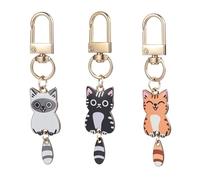 LQMK Cat Keychain Cute Key Ring Set - 3 Pcs Metal Alloy Charms with Movable Tail - Cat Bag Charm for Women Handbags Purse Backpack - Gift for Girls Cat Lovers