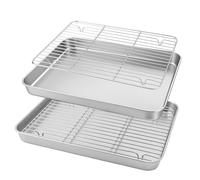 LQOZYYUL 2 Pack Oven Tray with Rack, 28 x 23.5 x 2.5cm Wire Rack | Stainless Steel Baking Tray Cooling Rack, Non-Stick Cookie Pan Baking Sheet for Oven Cooking