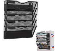LQPAFZ 5-Tier Magnetic File Holder, Black Metal Magnetic File Organizer, No-Drill Mount, Holds Up to 22 lbs, Perfect for Office, Refrigerator, Whiteboard