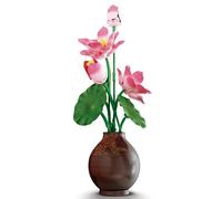 LQPFBSM Lotus Flower Botanical Building Block Set 256 Pcs Artificial Floral Bouquet Model Kit for Adults & Teens Creative Plant Home Office Desk Decor & Elegant Aesthetic Display Gift