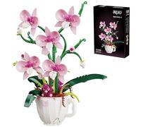 LQPFBSM Pink Orchid Botanical Building Set in Coffee Cup 567 Pcs Flower Bouquet Building Blocks Kit Elegant Home Office Desk Decor Creative Plant Craft Gift for Women Teens & Adults