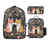 LQPMNK 3-in-1 Backpack Combo Set, Love Cartoon Fox Print Backpack And Lunch-bag Backpack with Lunch Bag 3 Piece Set Backpack Lunch Bag Combo, Style, One Size, Duffel Backpacks