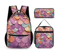 LQPMNK 3-in-1 Backpack Combo Set, Mermaid Scales Background Print Backpack And Lunch-bag Backpack with Lunch Bag 3 Piece Set Backpack Lunch Bag Combo, Style, One Size, Duffel Backpacks