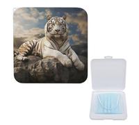 LQPMNK Portable Mask Storage Box, Majestic Tiger Resting on A Rock with Cloudy Print Lightweight Mask Holder for Disposable & Cloth Masks - Compact & Stylish Design