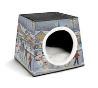 LQPMNK Portable Pet Nest for Small Pets, Snowman Skating Rink Print Capsule Design Space Capsule Pet Nest Durable Pet Nest Pet Bed for Home and Travel