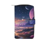 LQPMNK PU Leather Wallet, Colorful Retro Space Theme Print Wallet with Multiple Slots Elegant Wallet Business Wallet Travel Wallet Bifold Wallet, style, 19.7x11x3.5cm, Minimalist