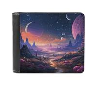 LQPMNK PU Leather Wallet, Colorful Retro Space Theme Print Wallet with Multiple Slots Elegant Wallet Business Wallet Travel Wallet Bifold Wallet, style, One Size, Minimalist