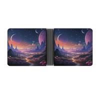 LQPMNK PU Leather Wallet, Colorful Retro Space Theme Print Wallet with Multiple Slots Elegant Wallet Business Wallet Travel Wallet Bifold Wallet, style, One Size, Minimalist