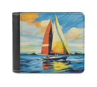 LQPMNK PU Leather Wallet, Colorful Sail Boat Print Wallet with Multiple Slots Elegant Wallet Business Wallet Travel Wallet Bifold Wallet, style, One Size, Minimalist