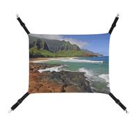 LQPMNK Stylish Pet Hammock for Small Pets, Seashore Print Small Animal Bed Breathable Canvas, Easy to Install, Space-Saving and Portable