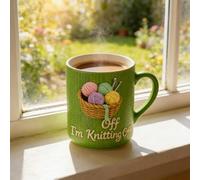 LQQDREX 11oz Fuck Off I'm Knitting Mug, Funny Sarcastic Ceramic Cup with 2D Yarn Basket Knitting, Creative Crochet Coffee Mug, Microwave & Dishwasher Safe, Gift for Knitters, Crochet Lovers, Crafters