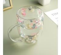 LQQDREX Dried Flowers Double Wall Coffee Cups,creative Clear Glass Cup With Handle,double Insulated Glass Cup,aesthetic Dried Flowers Coffee Mugs,anti-scalding Creative Coffee Cups