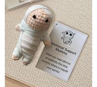 LQQDREX Emotional Support Mummy, Funny Positive Mummy Doll Crochet, Cute Wool Funny Knitted Positive Mum-my D-oll Gifts for Mom Dad Friend, Crochet Doll for Halloween Decoration Party Favor