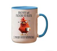 LQQDREX Funny Novelty Mug, 11 oz Angry Rooster Tea Cup with Handle, Here We F*c King Go Again...I Mean Good Morning, Funny Sarcastic Coffee Mug, Work Cup for Mom,Sister,BFF,Friends,Coworkers,Boss
