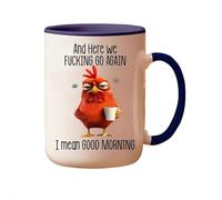 LQQDREX Funny Novelty Mug, 11 oz Angry Rooster Tea Cup with Handle, Here We F*c King Go Again...I Mean Good Morning, Funny Sarcastic Coffee Mug, Work Cup for Mom,Sister,BFF,Friends,Coworkers,Boss