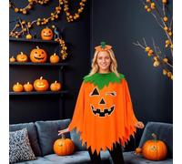 LQQDREX Halloween Pumpkin Costume for Women Kids, Glow in The Dark Poncho, Halloween Costume Set for C-ostume Party