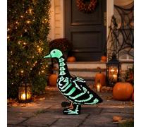 LQQDREX Halloween Skeleton Goose Porch Decor Costume, Glow-in-the-dark Skeleton Goose Outfits, for 23 Inch Cement Gooses Statue, Yard Lawn Outdoor Decoration