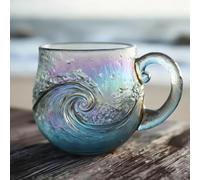 LQQDREX Sea Glass Sunset/Wave Mug, Unique Textured Beach Theme Mug, Sunset and Wave Dual Design, Handcrafted Sea Inspired Drinkware Gift for Ocean Lovers Coffee Drinkers & Gift Seekers