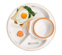 LQRCTRY Divided Plate Portion Tableware, Plate of Dessert Salad 4 Section Compartment Divided Platter, Round Fruit Ceramics Tray for Home/Restaurant, Dinner Plates, 1 Pieces(Orange)