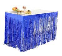 LQRCTRY Pleated tablecloth, Metallic Foil Tassel Party Table Skirt Multicolor 74 x 274 cm(Blue,4Pcs)